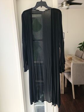 FAVLUX Black Sheer Open-Front Kimono Cardigan